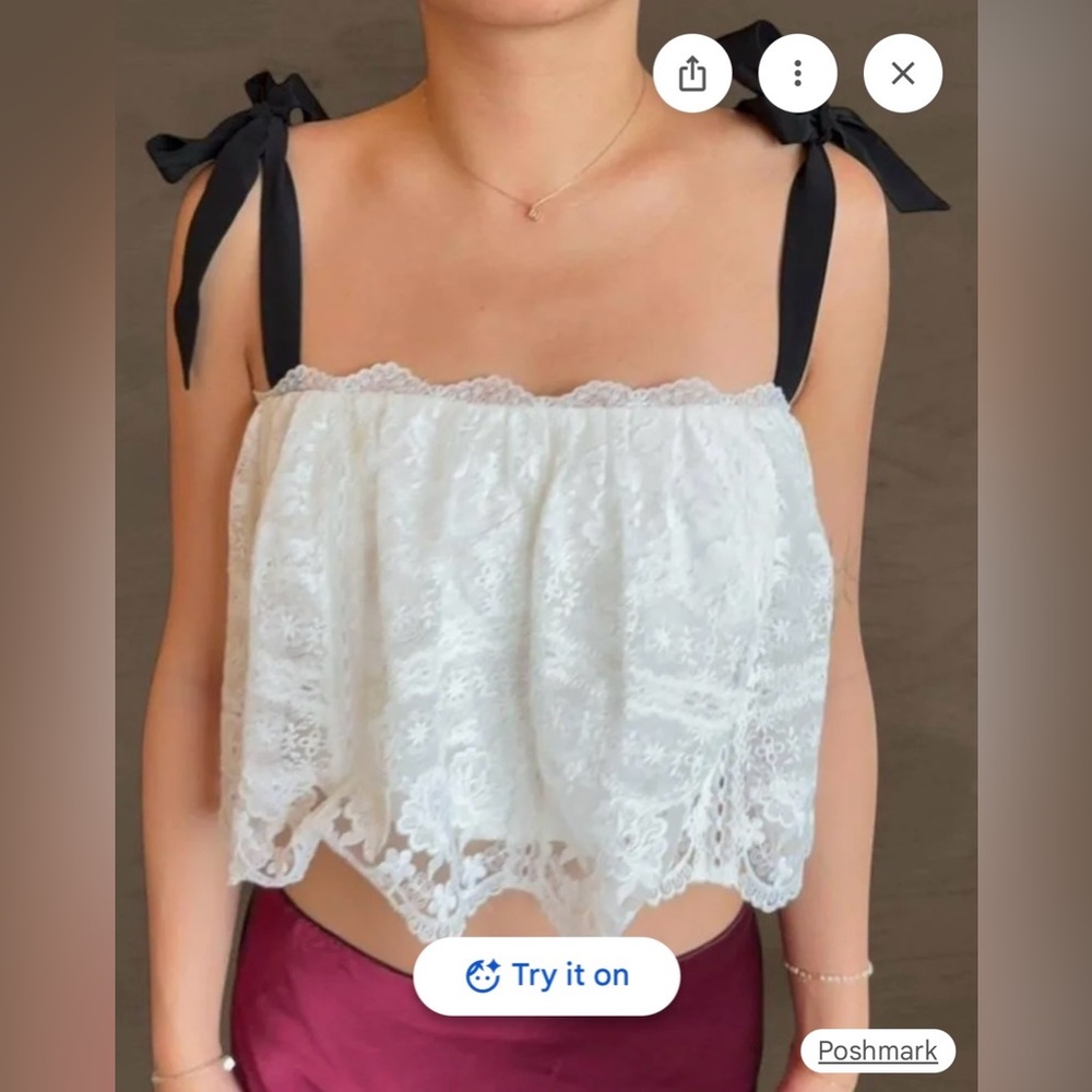 Saloni Jemi Crop Top Revealing Lace Accents & Boning in White & Black Size 2 NWT